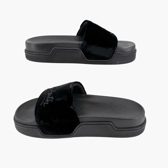 Christian Louboutin 'Navy Pool' Slide Sandals Size 37 US 7 Black Velvet Logo 25 - Picture 10 of 12